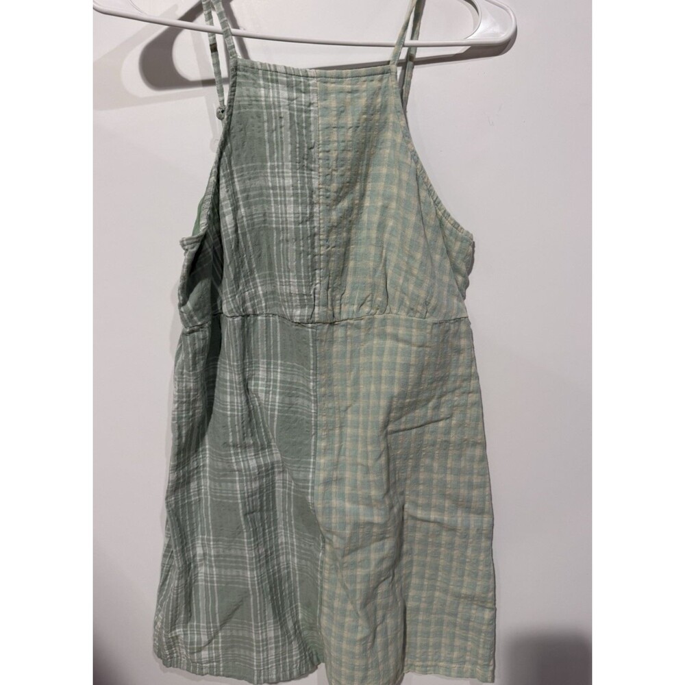 American Eagle Seersucker Plaid Green Colorblock High Neck Mini Dress Size S